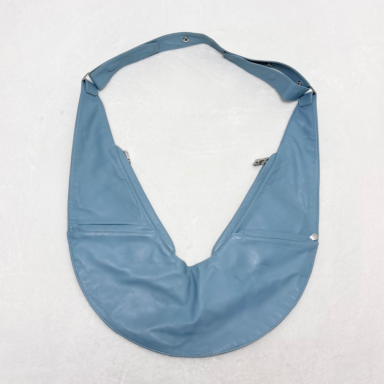 Sash Bag Blue Lambskin Leather Half Sash Crossbody Travel Minimalist Clean Girl